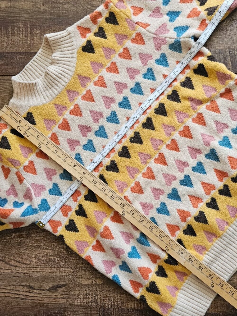 Jayley Collection Love Heart Crewneck Cashmere & Banana Peel Jumper Sweater, OS